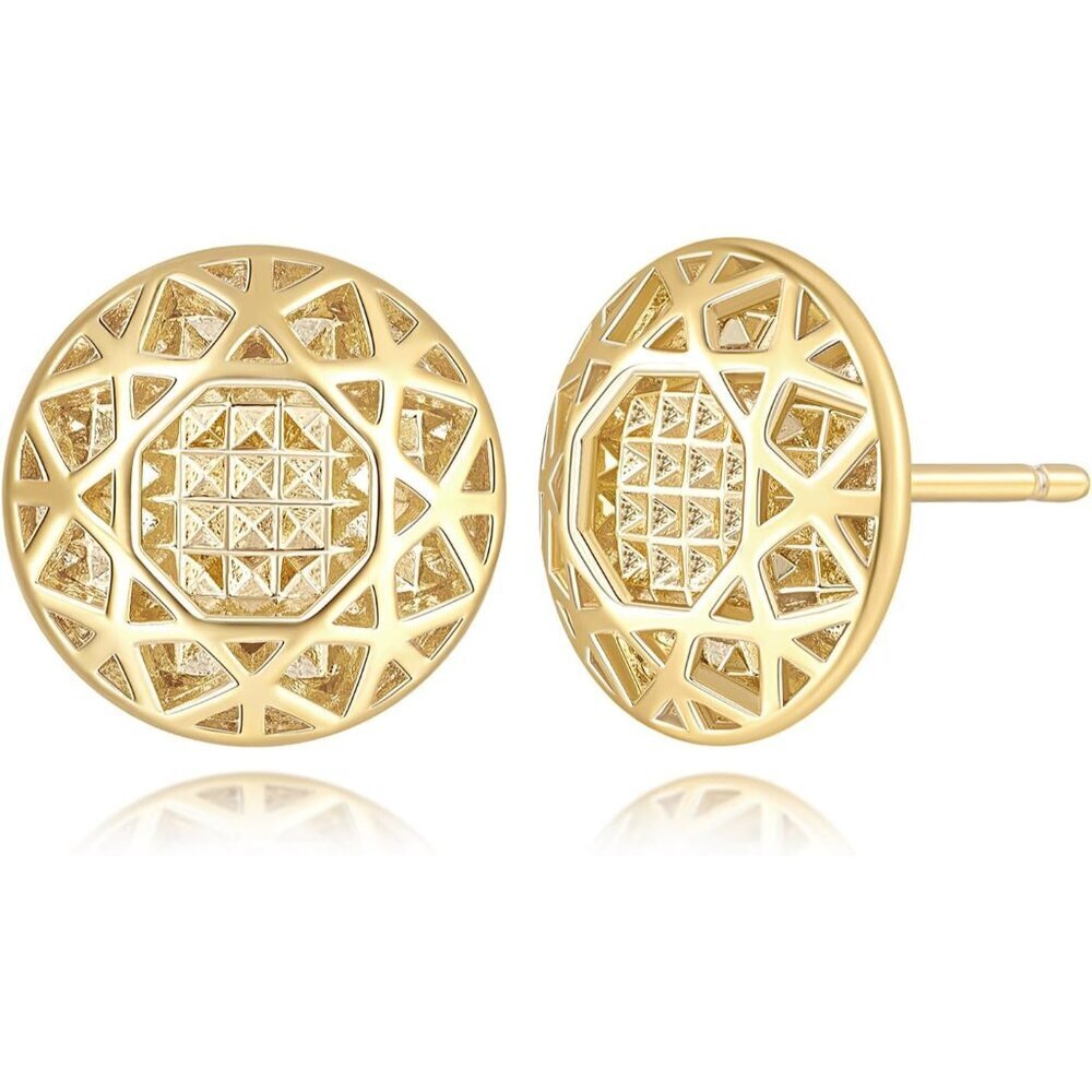 Gold Stud Earrings Women 14k Hollow Design Hypoallergenic Jewelry Gift